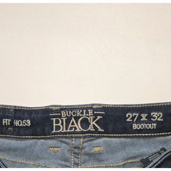 Buckle Black Womens Fit No 53 Bootcut Stretch Jeans Sz 27x32 Dark Wash Whiskered - Picture 4 of 10